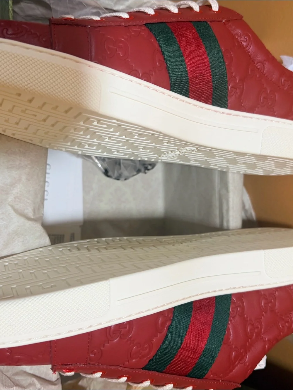 Gucci Red Leather ACE Sneakers with White Laces